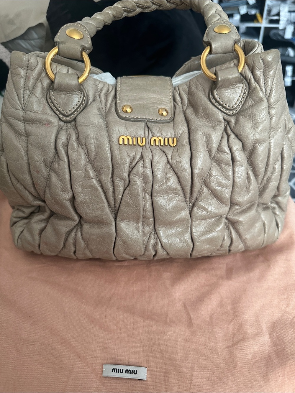Miu Miu Quilted Taupe Leather Satchel with Gold Hardware - Picture 3 of 4